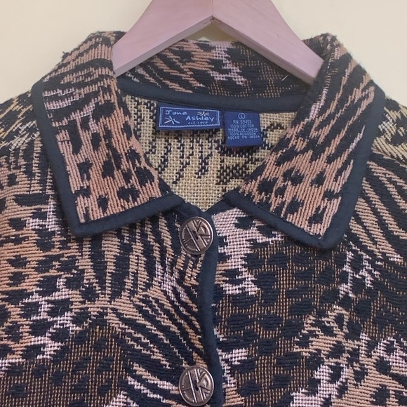 Jane Ashley Mixed Animal Print Woven Tapestry Button Unlined Blazer Coat L - Picture 4 of 17